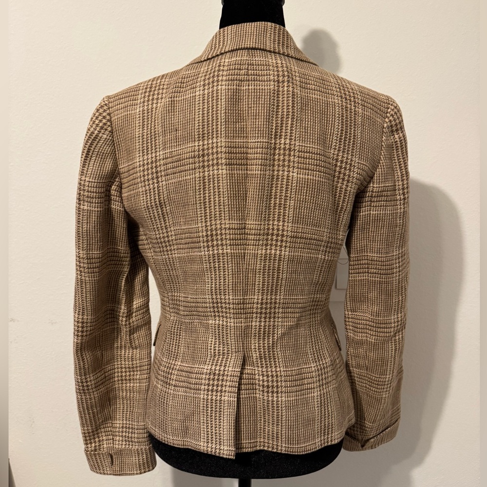 Lauren Ralph Lauren Tan Houndstooth Linen Blazer - Picture 2 of 4